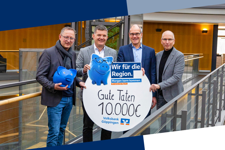 NWZ Aktion "Gute Taten": Seit vielen Jahren gehört die Volksbank Göppingen zu den treuen Förderern der NWZ Aktion „Gute Taten“. Auch 2024 hat die Volksbank die Aktion wieder mit 10.000 Euro unterstützt, denn die NWZ Aktion bündelt das soziale Engagement in der Region und gibt diesem wichtigen Thema daher Sichtbarkeit, Aufmerksamkeit und Wirkung.